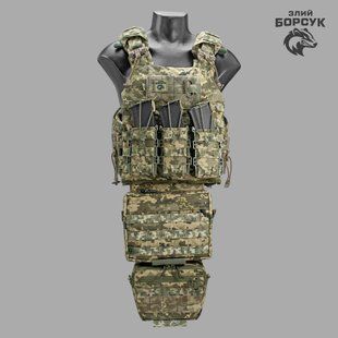 Плитоноска модель №5 Viking (піксель) + захист живота + напашник + 3 підсумки пластикові id_1936 фото